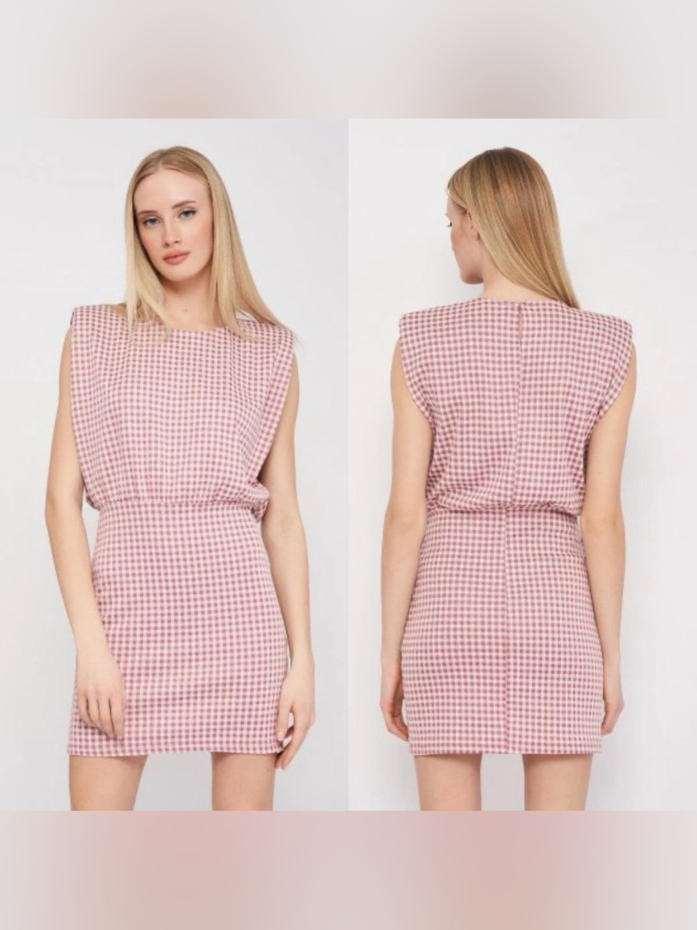 Zara Pink Gingham Shoulder Pad Mini Dress | Sleeveless Chic Minimalist